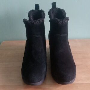 Black Suede White Mountain Wedge Ankle Boots